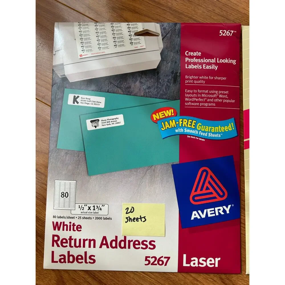 Avery Labels 1/2 x 1 3/4 White 2000/Pack 5267. 1 new, 1 only 20 sheets